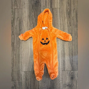 Koala Kids Unisex Orange Jack O Lantern Pumpkin One Piece Fleece Size 0-3months